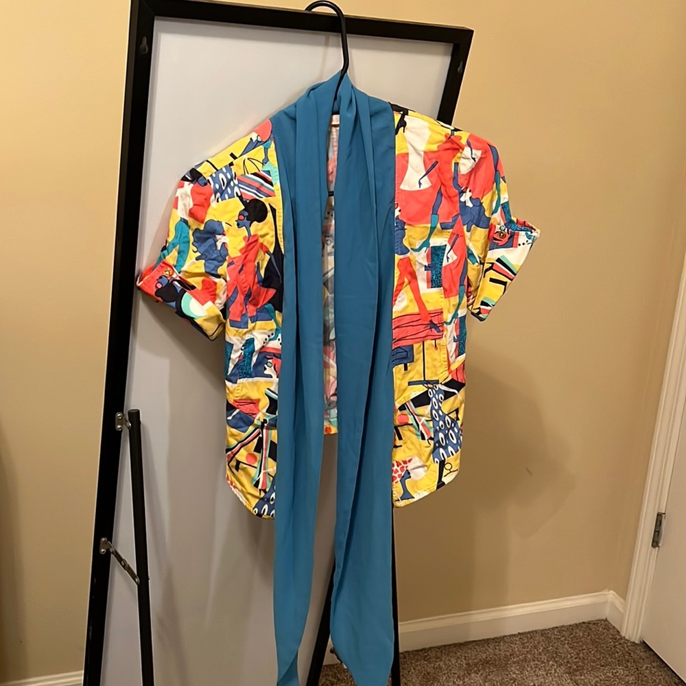 Nelly & Co multi-colored abstract art pattern jacket EU 38/US 6 tie front
